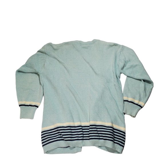 VTG 80s Corporate Woman Knit Cardigan Sweater Set Stripes S/S Top Open-Front - Picture 3 of 7